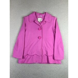 Kate Spade Coat Girls 8 Pink Scallop Hem Knit Lined Single Breasted Spring